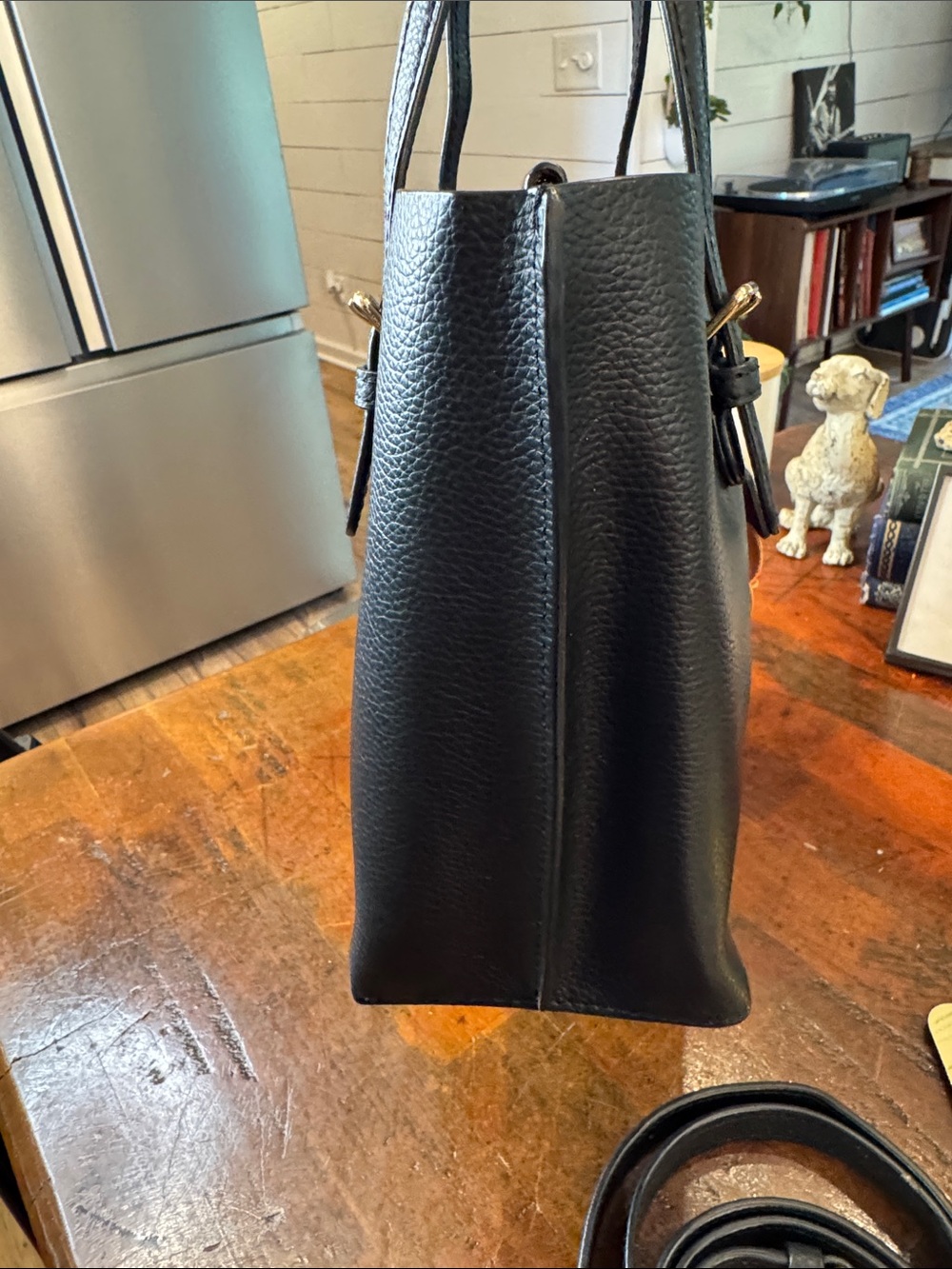 Coach Mollie Black Pebbled Leather Tote with Red Flower Charm - Picture 7 of 16